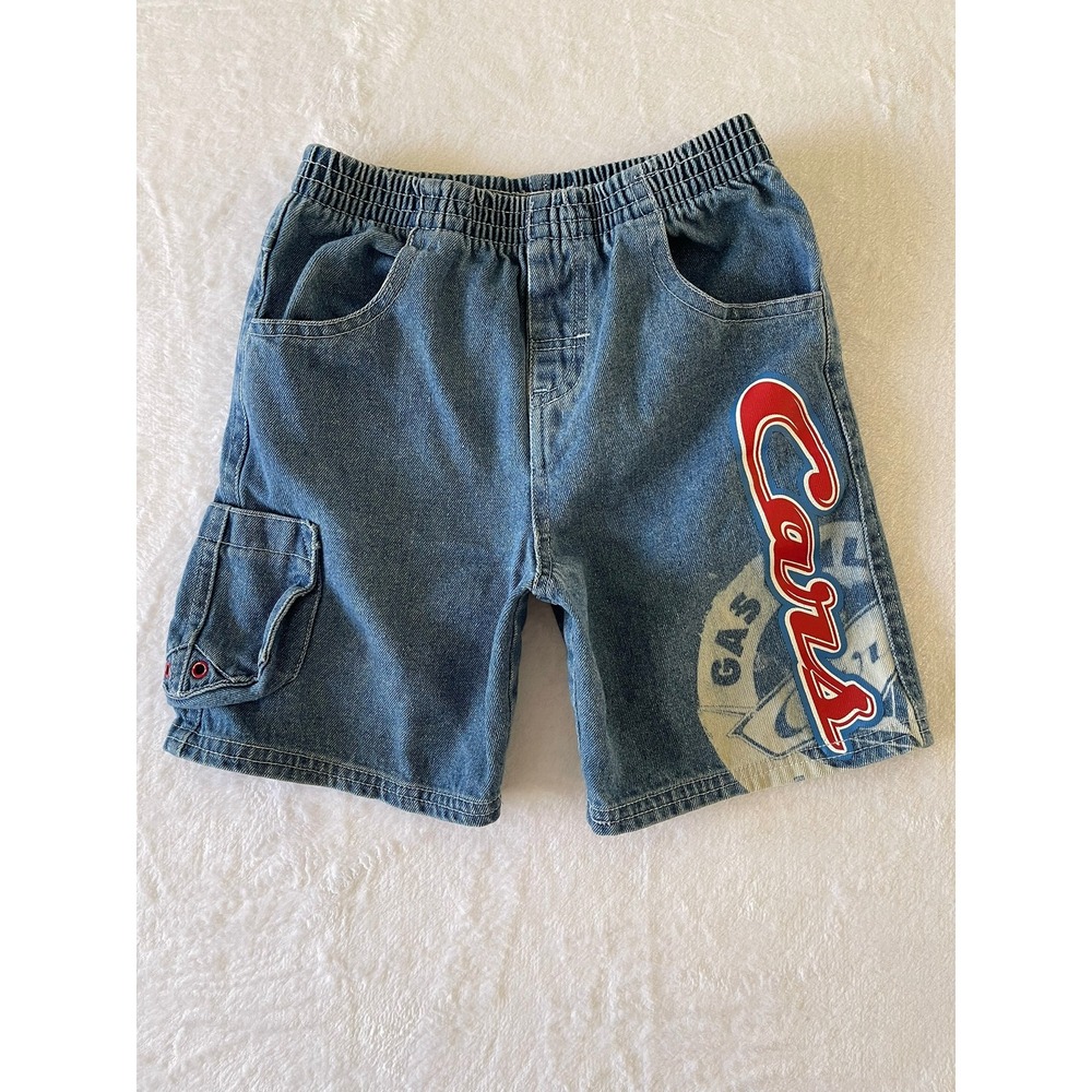Disney Pixar Cars Boys Size 6 Denim Cargo Shorts Lightning McQueen Blue Y2K
